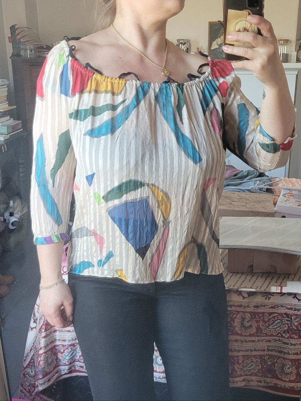 Off The Shoulder Silk Blouse